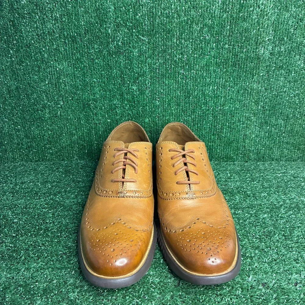 NEW Cole Haan Grand OS Wingtip Brogue Leather Oxford Dress Shoes Tan Mens 11.5 M